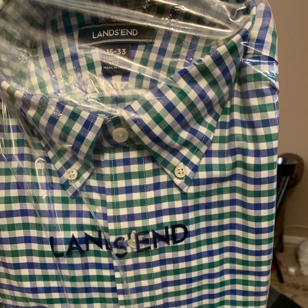 Land’s End-new w/tags. Men- blue/green plaid shirt